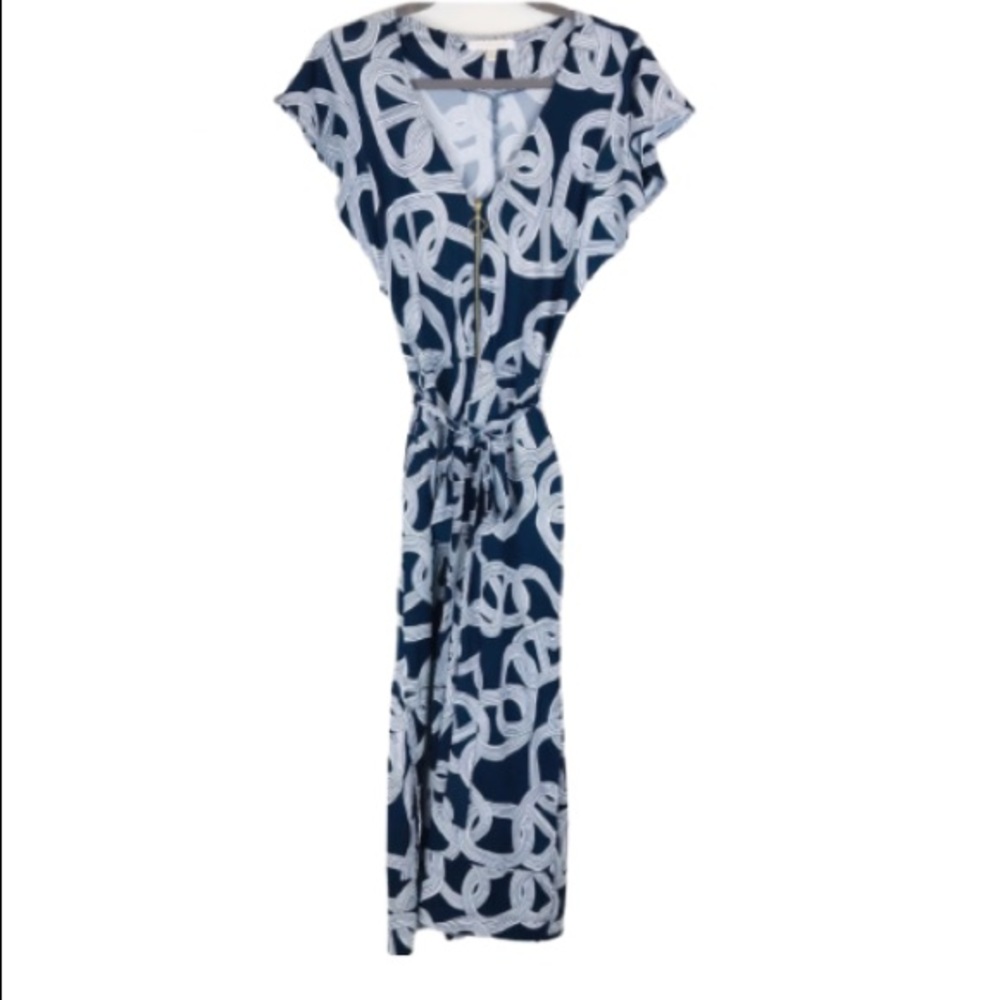 G Kollection blue and white jumpsuit with pockets